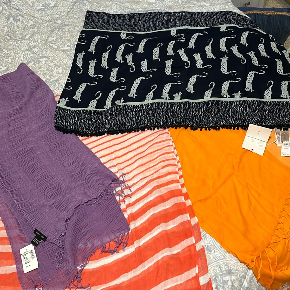 Summer Scarf Bundle - 2 NWT Saks Fifth Ave & Loft Infinity Cheetah 2 XL Orange